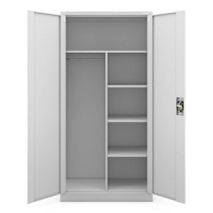 Metāla drēbju skapis ar plauktiem DAWID, 900 x 1850 x 450 mm, pelēks