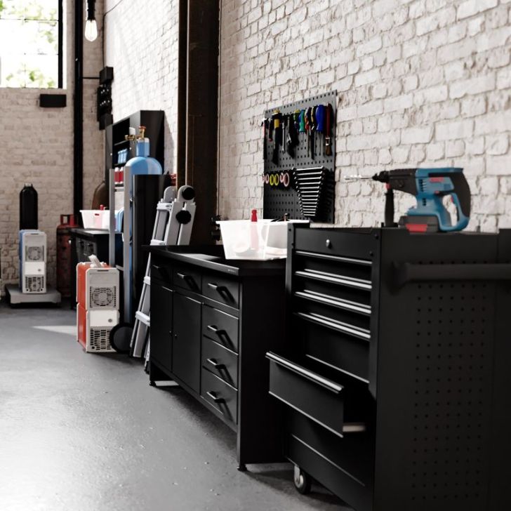 Melna riteņu rīku kaste darbnīcai JOE All Black 680 x 995 x 460 mm