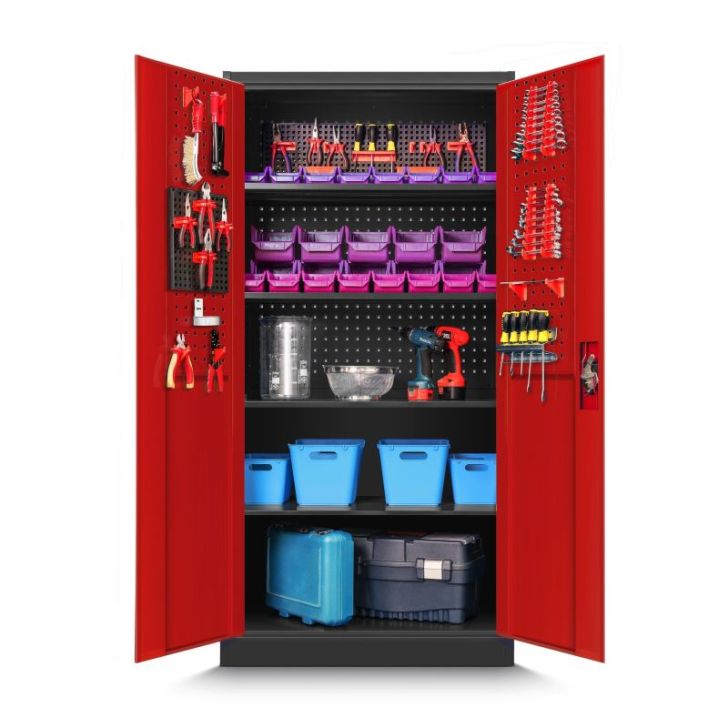 BRUNO metāla darbnīcas un instrumentu skapis, 920 x 1850 x 500 mm, antracīta sarkans