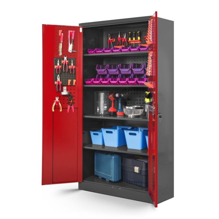 BRUNO metāla darbnīcas un instrumentu skapis, 920 x 1850 x 500 mm, antracīta sarkans