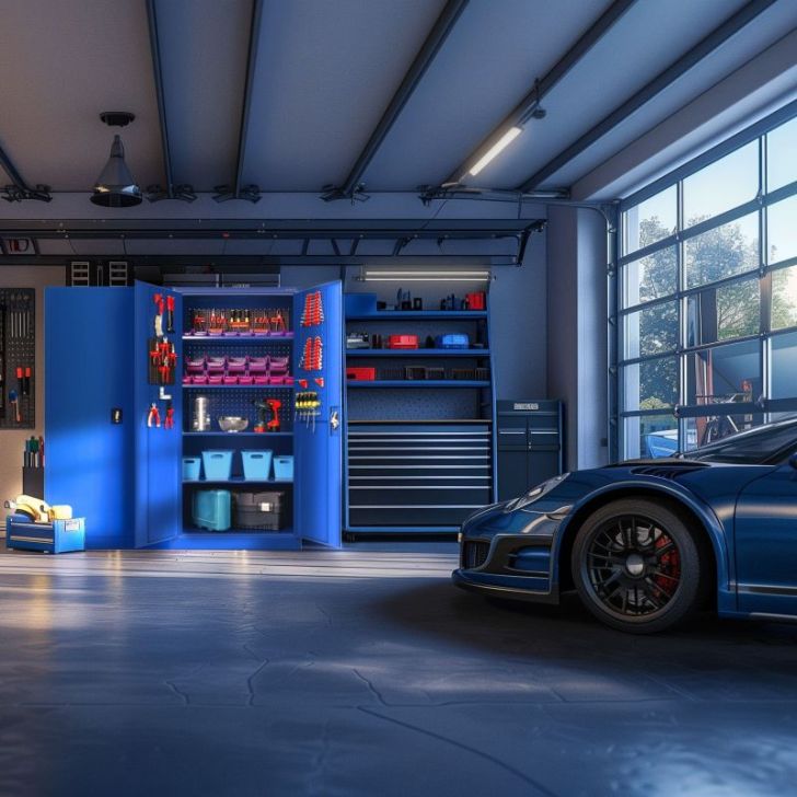 BRUNO metāla darbnīcas un instrumentu skapis, 920 x 1850 x 500 mm, zils