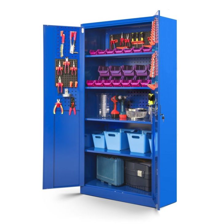BRUNO metāla darbnīcas un instrumentu skapis, 920 x 1850 x 500 mm, zils