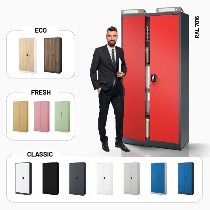 Metāla dokumentu skapis JAN, 900 x 1850 x 400 mm, antracīta sarkans