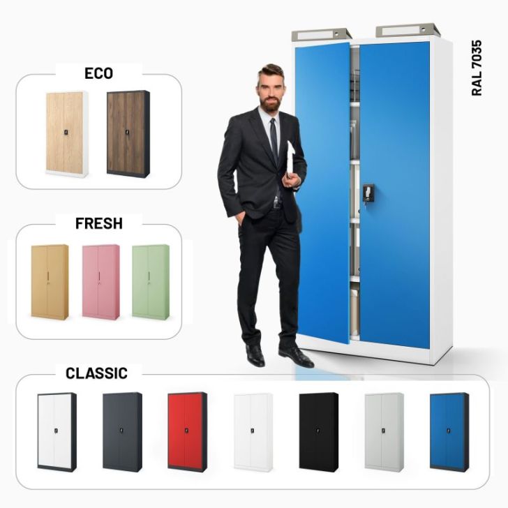 Metāla dokumentu skapis JAN, 900 x 1850 x 400 mm, pelēkzils