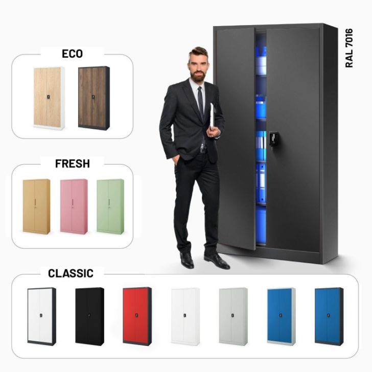 Metāla dokumentu skapis JAN, 900 x 1850 x 400 mm, antracīta krāsā