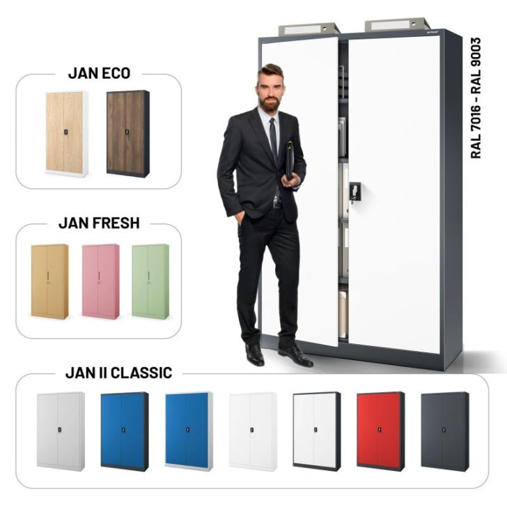 Metāla dokumentu skapis JAN II, 1150 x 1850 x 400 mm, antracīta balts