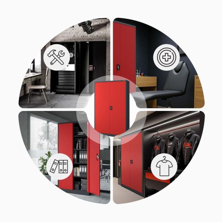 Metāla dokumentu skapis JAN II, 1150 x 1850 x 400 mm, antracīta sarkans