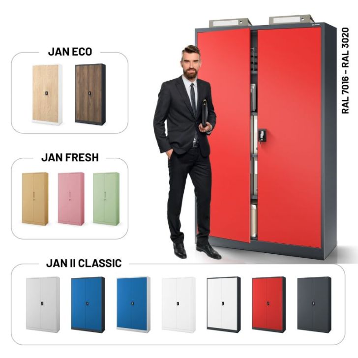Metāla dokumentu skapis JAN II, 1150 x 1850 x 400 mm, antracīta sarkans