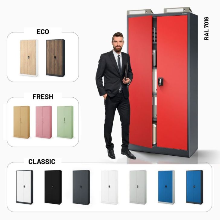 Metāla dokumentu skapis JAN H, 900 x 1950 x 400 mm, antracīta zils