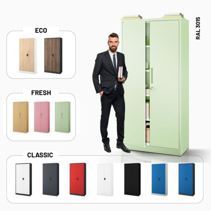 Divu durvju skapis ar plauktiem JAN H, 900 x 1950 x 400 mm, Fresh Style: pasteļzaļš