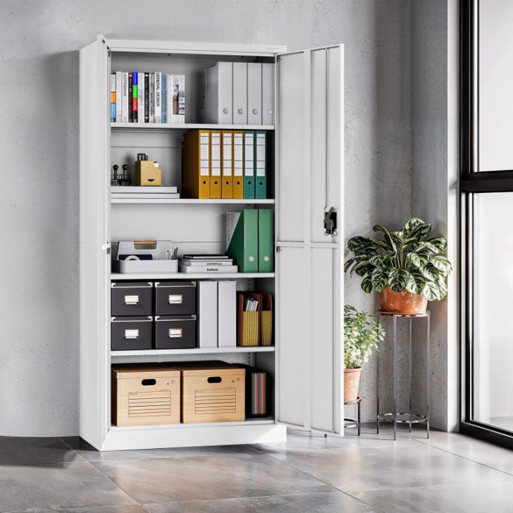 JAN metāla biroja skapis, 900 x 1850 x 400 mm, Smart: balts