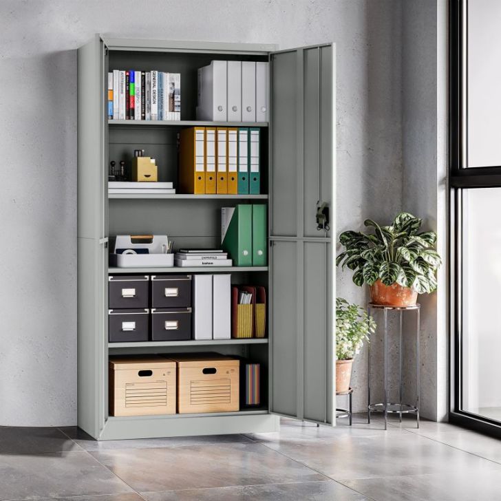 JAN metāla biroja skapis, 900 x 1850 x 400 mm, Smart: pelēks