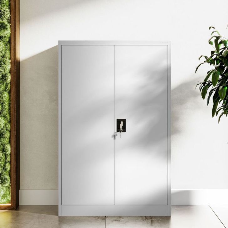 KEVIN metāla biroja dokumentu skapis, 900 x 1400 x 400 mm, pelēks