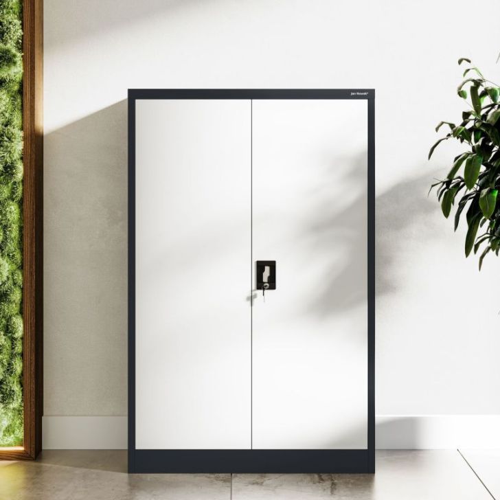 KEVIN metāla biroja dokumentu skapis, 900 x 1400 x 400 mm, antracīta baltā krāsā