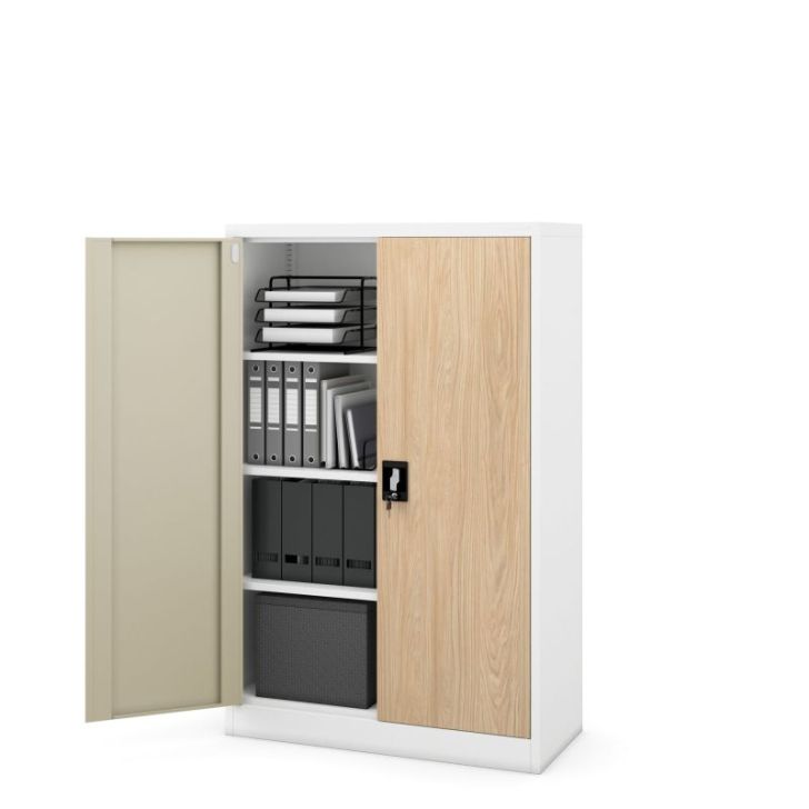 KEVIN metāla biroja skapis, 900 x 1400 x 400 mm, Eco Design: balts/sonoma ozols