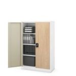 KEVIN metāla biroja skapis, 900 x 1400 x 400 mm, Eco Design: balts/sonoma ozols