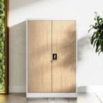 KEVIN metāla biroja skapis, 900 x 1400 x 400 mm, Eco Design: balts/sonoma ozols