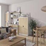 KEVIN metāla biroja skapis, 900 x 1400 x 400 mm, Eco Design: balts/sonoma ozols