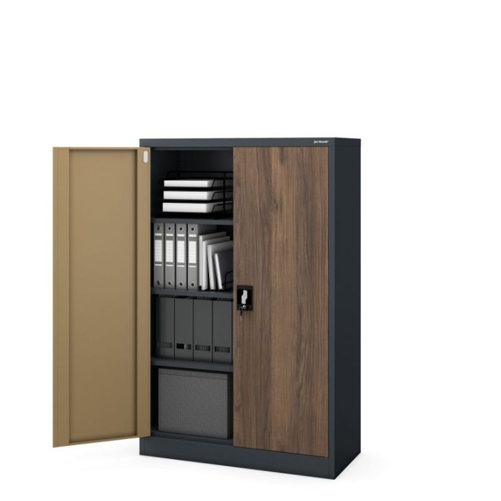 KEVIN metāla biroja skapis, 900 x 1400 x 400 mm, Eco Design: antracīts/valrieksts