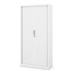 Metāla biroja dokumentu skapis ar rullo žalūzijām DAMIAN, 900 x 1850 x 450 mm, balts