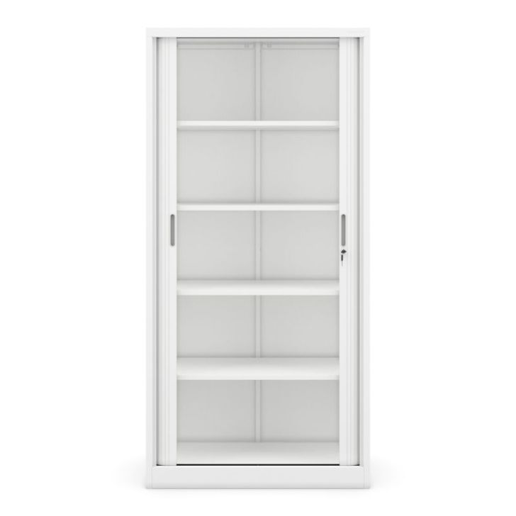 Metāla biroja dokumentu skapis ar rullo žalūzijām DAMIAN, 900 x 1850 x 450 mm, balts