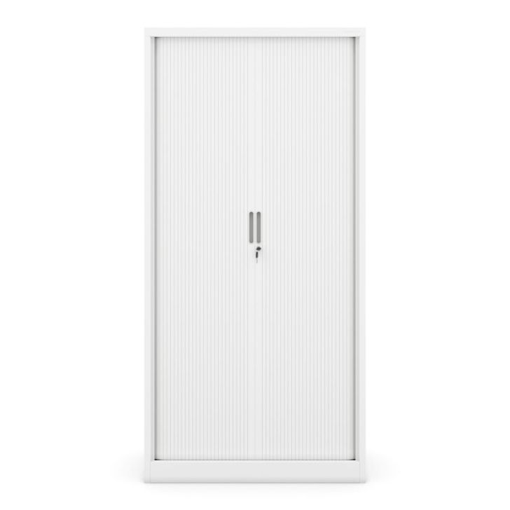 Metāla biroja dokumentu skapis ar rullo žalūzijām DAMIAN, 900 x 1850 x 450 mm, balts