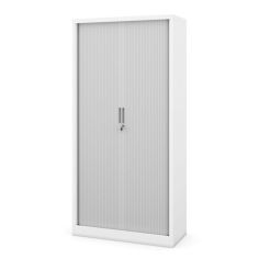Metāla biroja dokumentu skapis ar rullo žalūzijām DAMIAN, 900 x 1850 x 450 mm, balti pelēks