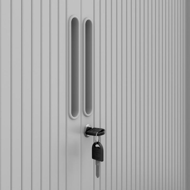 Metāla biroja dokumentu skapis ar rullo žalūzijām DAMIAN, 900 x 1850 x 450 mm, balti pelēks