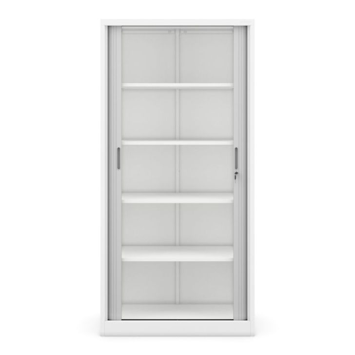 Metāla biroja dokumentu skapis ar rullo žalūzijām DAMIAN, 900 x 1850 x 450 mm, balti pelēks