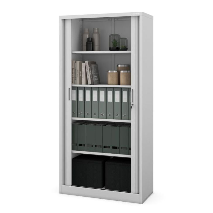 Metāla biroja dokumentu skapis ar rullo žalūzijām DAMIAN, 900 x 1850 x 450 mm, pelēks