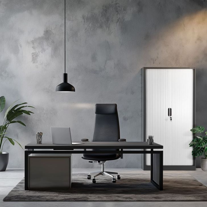 Metāla biroja dokumentu skapis ar rullo žalūzijām DAMIAN, 900 x 1850 x 450 mm, antracīta balts