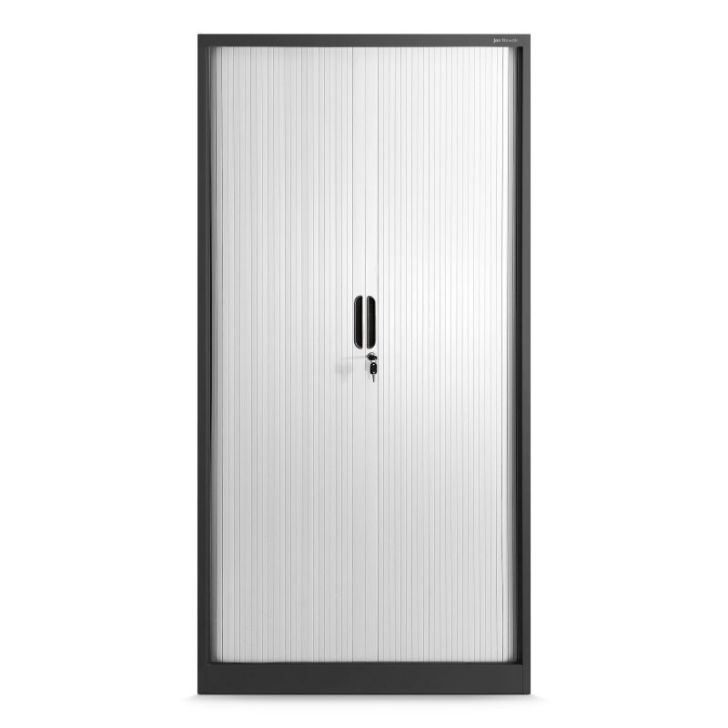 Metāla biroja dokumentu skapis ar rullo žalūzijām DAMIAN, 900 x 1850 x 450 mm, antracīta balts