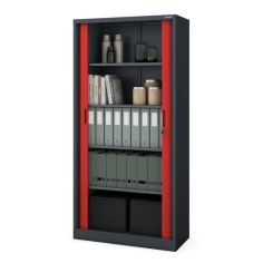 Metāla biroja dokumentu skapis ar rullo žalūzijām DAMIAN, 900 x 1850 x 450 mm, antracīta sarkans 2