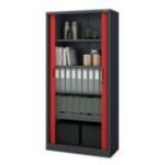 Metāla biroja dokumentu skapis ar rullo žalūzijām DAMIAN, 900 x 1850 x 450 mm, antracīta sarkans