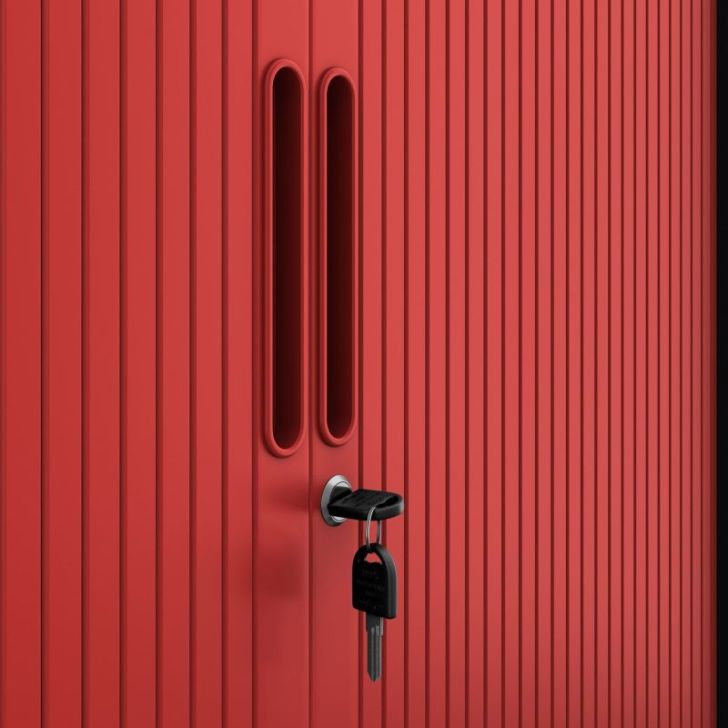 Metāla biroja dokumentu skapis ar rullo žalūzijām DAMIAN, 900 x 1850 x 450 mm, antracīta sarkans