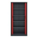 Metāla biroja dokumentu skapis ar rullo žalūzijām DAMIAN, 900 x 1850 x 450 mm, antracīta sarkans