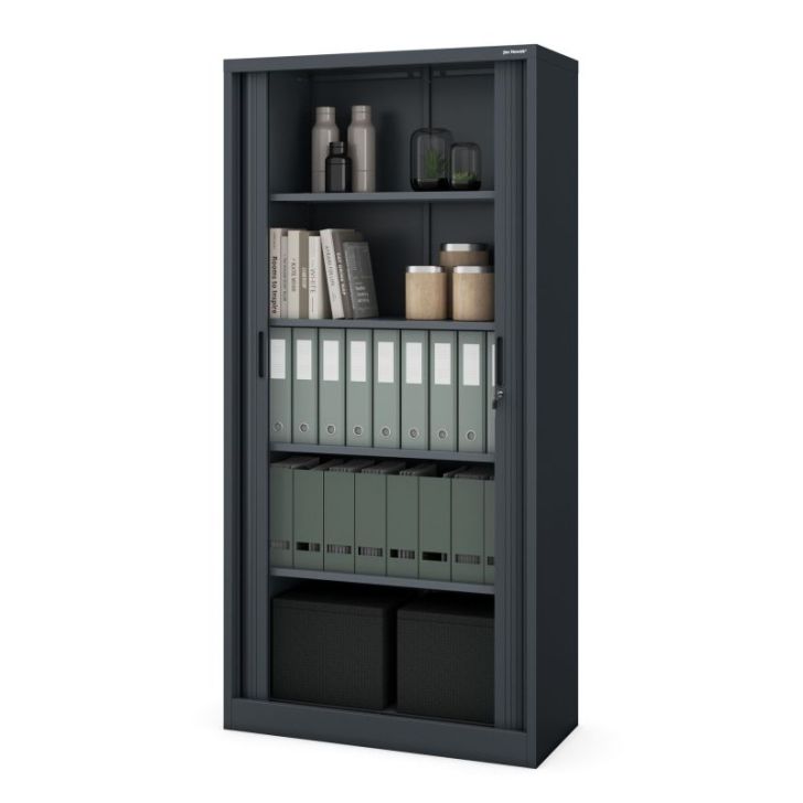 Metāla biroja dokumentu skapis ar rullo žalūzijām DAMIAN, 900 x 1850 x 450 mm, antracīta krāsā