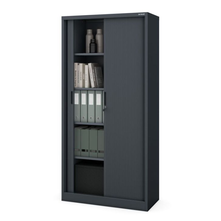 Metāla biroja dokumentu skapis ar rullo žalūzijām DAMIAN, 900 x 1850 x 450 mm, antracīta krāsā