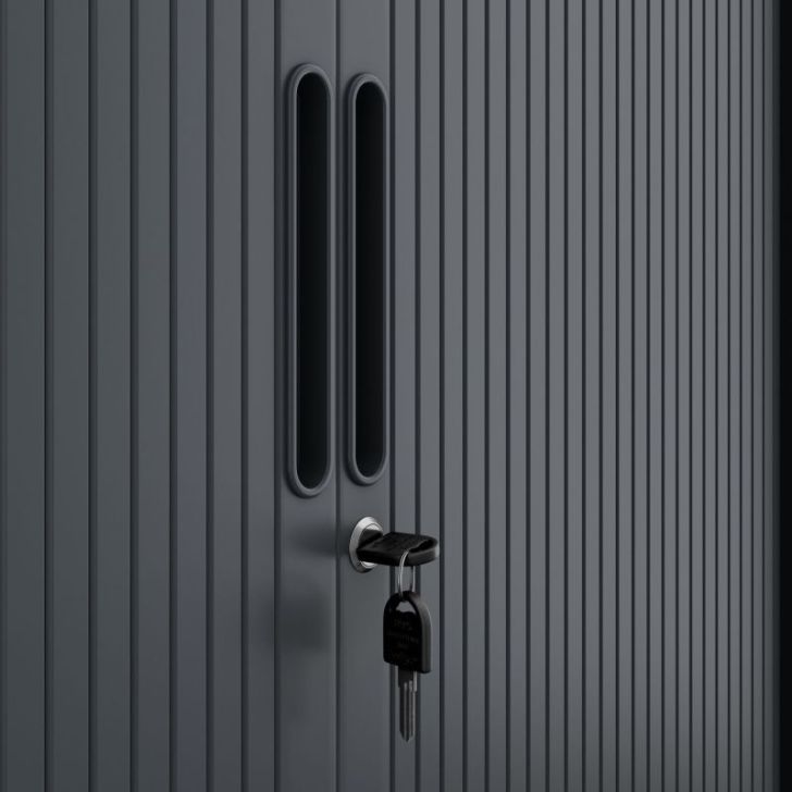 Metāla biroja dokumentu skapis ar rullo žalūzijām DAMIAN, 900 x 1850 x 450 mm, antracīta krāsā