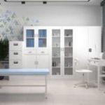 Stikla medicīnas skapis, medicīnas vitrīna AMELIA, 900 x 1850 x 400 mm, balta