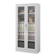 Skapis ar stikla durvīm un stiklu AMELIA, 900 x 1850 x 400 mm, pelēks