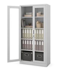 Skapis ar stikla durvīm un stiklu AMELIA, 900 x 1850 x 400 mm, pelēks 2