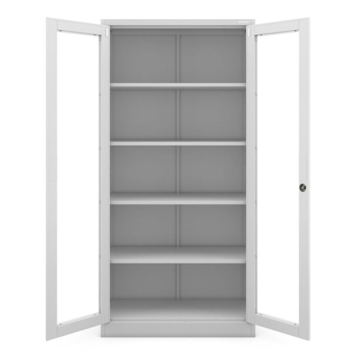 Skapis ar stikla durvīm un stiklu AMELIA, 900 x 1850 x 400 mm, pelēks