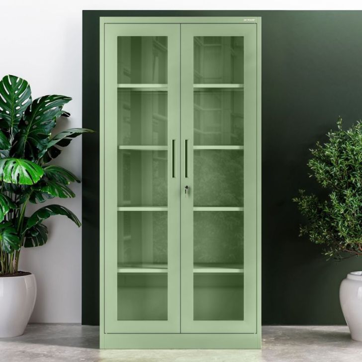 Stikla skapis AMELIA, 900 x 1850 x 400 mm, Fresh Style: pasteļzaļš