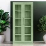 Stikla skapis AMELIA, 900 x 1850 x 400 mm, Fresh Style: pasteļzaļš