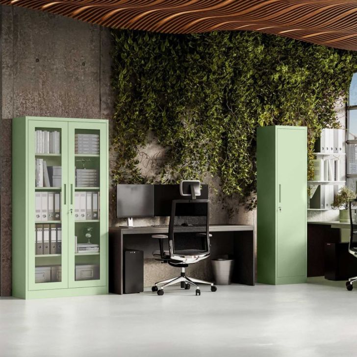 Stikla skapis AMELIA, 900 x 1850 x 400 mm, Fresh Style: pasteļzaļš