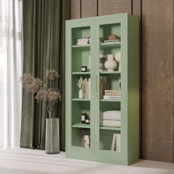 Stikla skapis AMELIA, 900 x 1850 x 400 mm, Fresh Style: pasteļzaļš