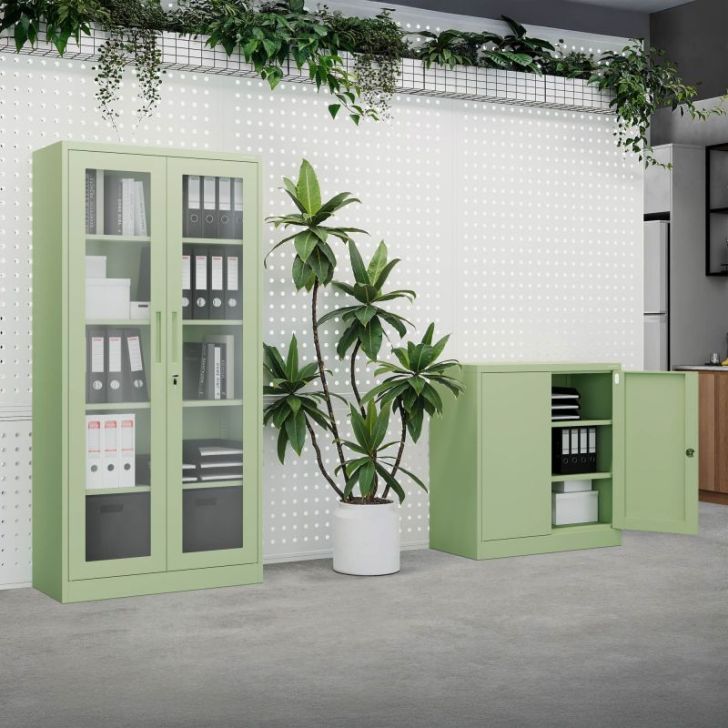 Stikla skapis AMELIA, 900 x 1850 x 400 mm, Fresh Style: pasteļzaļš