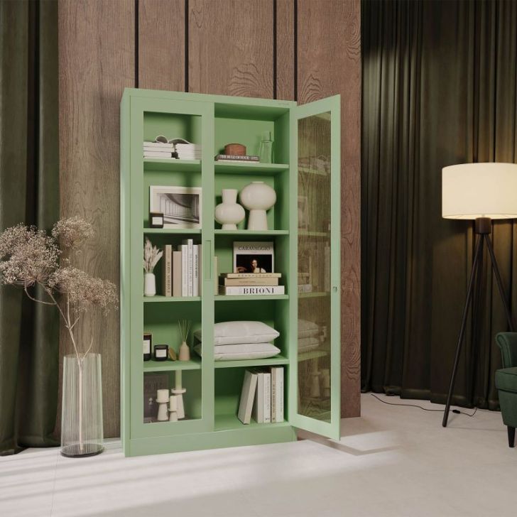 Stikla skapis AMELIA, 900 x 1850 x 400 mm, Fresh Style: pasteļzaļš