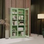 Stikla skapis AMELIA, 900 x 1850 x 400 mm, Fresh Style: pasteļzaļš